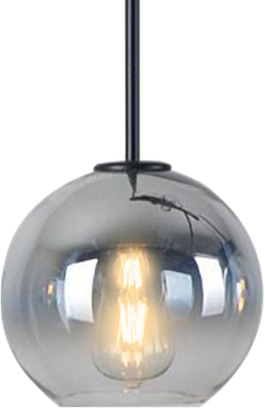 Modern Black Globe Pendant Light - Glass Ceiling Pendant for Kitchen, Dining Room - Silver, Mid Century Style - 11.8 Inch