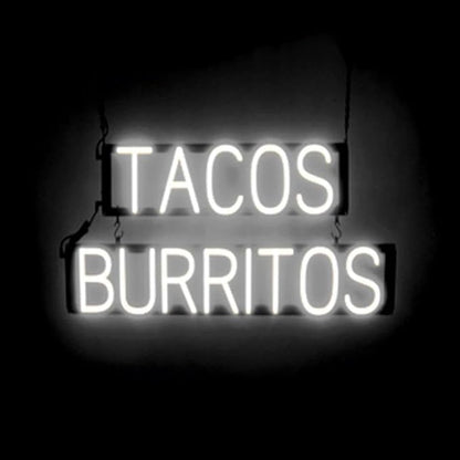 SpellBrite TACOS BURRITOS Sign | Mexican Food-Related Sign with Neon Look, White LED Light Source | 29.0" x 15.0"