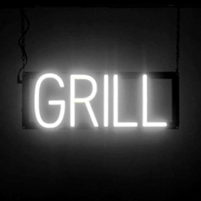 SpellBrite GRILL Sign | Food-Related Sign with Neon Look, White LED Light Source | 17.0" x 6.3"