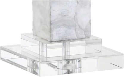 JONATHAN Y JYL4006A-SET2 32" Modern Coastal Seashell Table Lamp Set of 2 for Living Room Bedroom, Contemporary Column Bedside Nightstand Lamps with Crystal Base and White Linen Drum Shade, White
