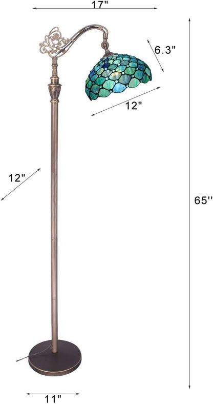 Tiffany Floor Lamp Stained Glass Lamp 18.88X12X67 Inch Angle Adjustable Arched Gooseneck Antique Reading Light (Sea Blue Pearl)
