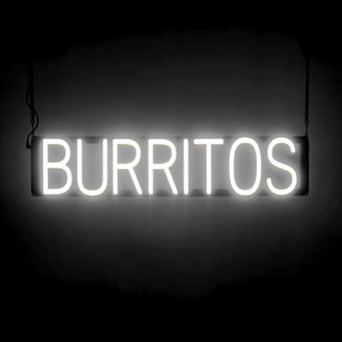 SpellBrite BURRITOS Sign | Mexican Food-Related Sign with Neon Look, White LED Light Source | 29.0" x 6.3"
