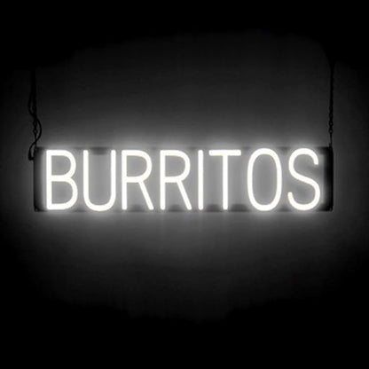 SpellBrite BURRITOS Sign | Mexican Food-Related Sign with Neon Look, White LED Light Source | 29.0" x 6.3"