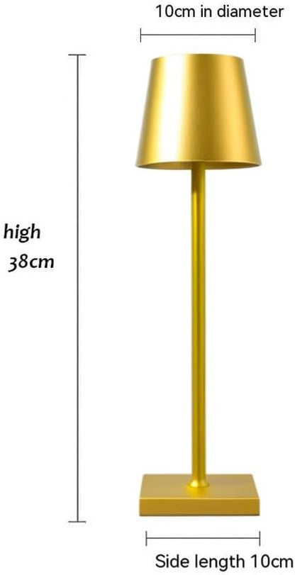 Dimmable LED Table Lamp for Bar & Restaurant – Cordless Rechargeable Touch Lamp, USB Powered, Modern Metal Accent Lamp for Dining Tables, Café, Hotel & Lounge | Klarako (10, Gold)