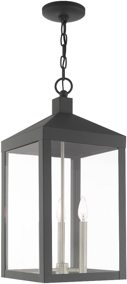 Livex 20586-91 Transitional Three Light Post-Top Lanterm from Nyack Collection in Pwt, Nckl, B/S, Slvr. Finish, 10.50 inches, Brushed Nickel
