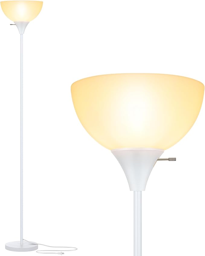 Floor Lamp, LED Standing Lamps with White Plastic Shade, Corner Floor Lights for Living Room Bedroom, Rotary Switch, Bulb not Included, White