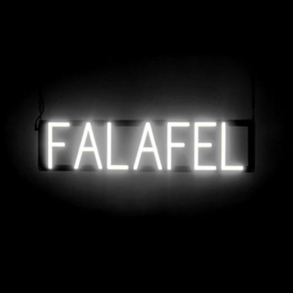 SpellBrite FALAFEL Sign | Restaurant-Related Sign with Neon Look, White LED Light | 26.3" x 6.3"
