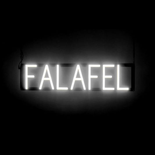 SpellBrite FALAFEL Sign | Restaurant-Related Sign with Neon Look, White LED Light | 26.3" x 6.3"