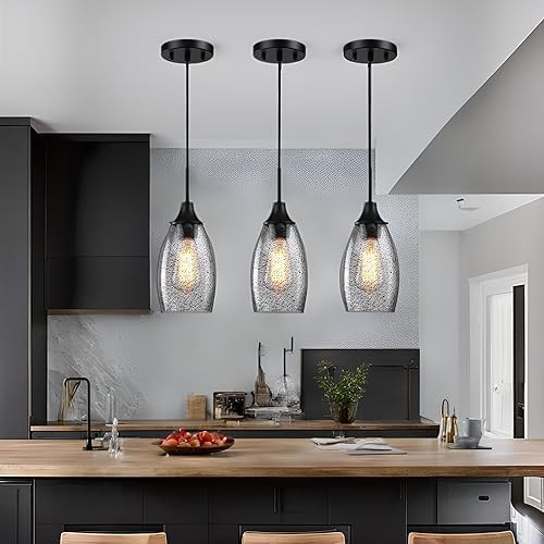 Black Seeded Glass Pendant Lamp Shade 4.72" Art Glass Chandeliers Cover Mini Oval Light Shade Replacement Shade Only Light Fixtures for Kitchen Island Pendant Light 1-Pack