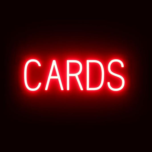 SpellBrite CARDS Sign | Gaming-Related Sign with Neon Look, Red LED Light Source | 21.2" x 6.3"