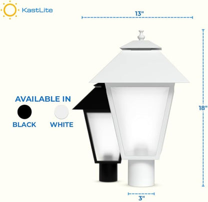 KASTLITE Outdoor Post Light Fixture, Fits 3" Lamp Post Outdoor Lighting - Anti-Rust Waterproof Lantern Pole Light, E26 Base - Yard Pathway Driveway Patio Deck Fence & Street Lighting, White