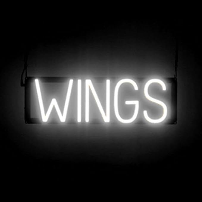 SpellBrite WINGS Sign | Food-Related Sign with Neon Look, White LED Light Source | 20.2" x 6.3"