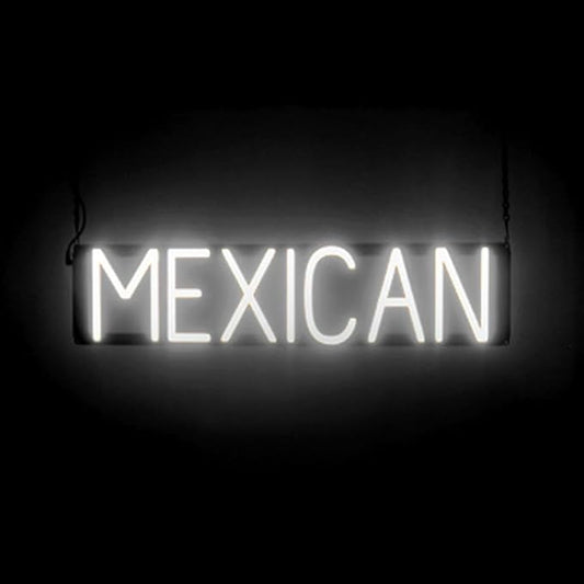 SpellBrite MEXICAN Sign | Mexican Food-Related Sign with Neon Look, White LED Light Source | 26.9" x 6.3"