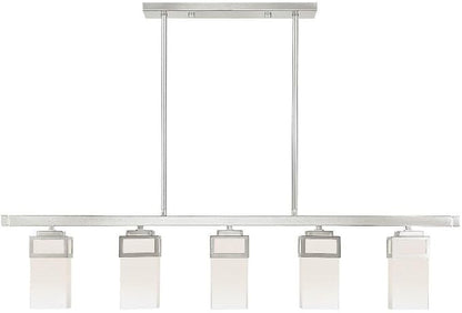 Livex 40194-91 Transitional Five Light Linear Chandelier from Harding Collection in Pwt, Nckl, B/S, Slvr. Finish, 42.00 inches, Brushed Nickel