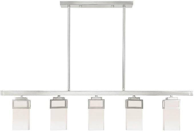 Livex 40194-91 Transitional Five Light Linear Chandelier from Harding Collection in Pwt, Nckl, B/S, Slvr. Finish, 42.00 inches, Brushed Nickel