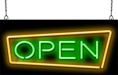 Retro Style Open Neon Sign - 24" wide x 11" high - Real, Quality Hand Bent Neon - Green Letters with an Orange Retro Border