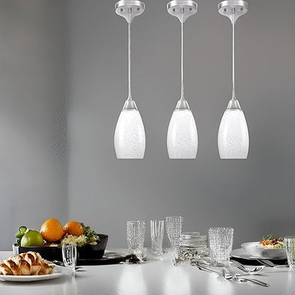 Mini Glass Pendant Light 4.72" with Handblown Milk White Marble Art Glass Hanging Light 3-Pack Oval Ceiling Hanging Light Fixture for Dining Room Kitchen Island Cafe Foyer Hallway