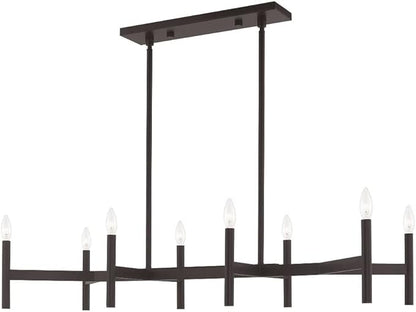 Livex Lighting 51178-91 Copenhagen - Eight Light Linear Chandelier, Brushed Nickel Finish, 19.00x40.00x15.00