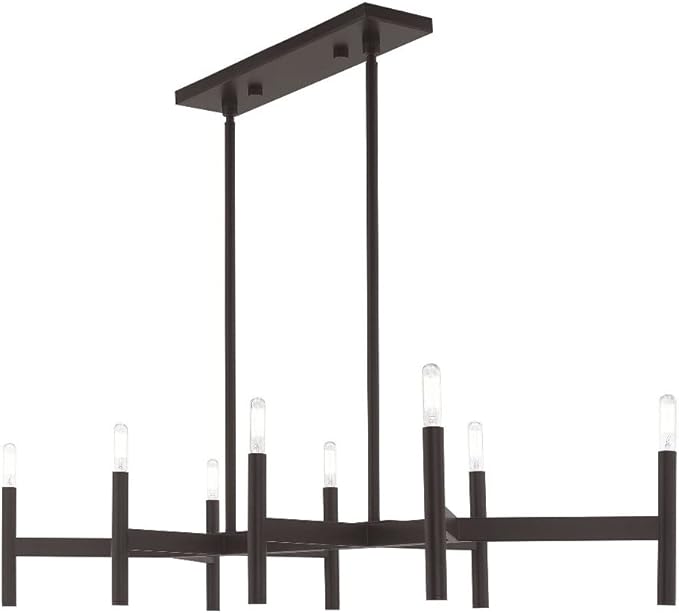 Livex Lighting 51178-91 Copenhagen - Eight Light Linear Chandelier, Brushed Nickel Finish, 19.00x40.00x15.00