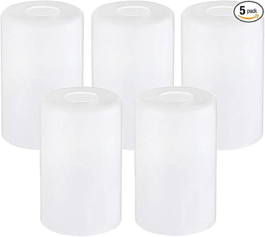 Piano 5-Pack White Frosted Glass Light Shade，Glass Lamp Shade Replacements for Light Fixtures，Cylinder Globe Glass Shades Covers for Pendant Lights Chandeliers Wall Sconces Bath Vanity Lights