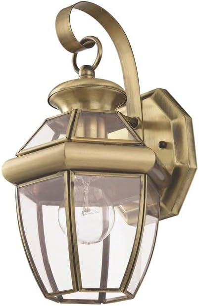 Livex Lighting 2051-01 Monterey 1 Light Outdoor Antique Brass Finish Solid Brass Wall Lantern with Clear Beveled Glass