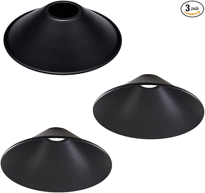 3-Pack 8.7"Industrial Iron Lamp Shade, Light Cone Shade Black Pendant Light Covers, Vintage Metal Replacement Lampshade, Ceiling Chandelier Shade, Wall Lamp Shade