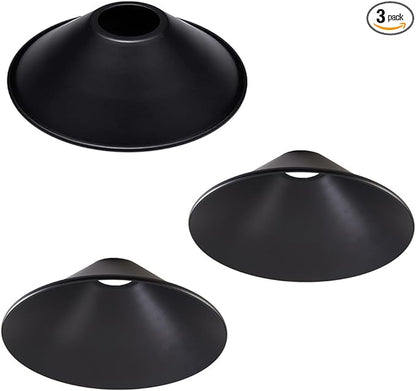 3-Pack 8.7"Industrial Iron Lamp Shade, Light Cone Shade Black Pendant Light Covers, Vintage Metal Replacement Lampshade, Ceiling Chandelier Shade, Wall Lamp Shade