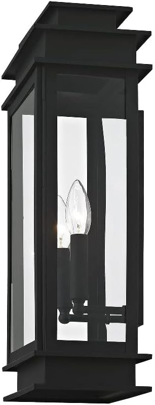 Livex Lighting 2018-04 Princeton Collection 2-Light Outdoor Wall Sconce Lantern with Clear Glass, Black