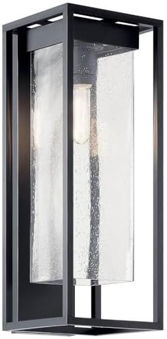 Kichler Mercer 24" Outdoor Lantern Modern Industrial 1 Light Wall Light Fixture with Clear Seeded Glass in Black with Silver Highlights for Porch, Patio or Garage Entrance (10.5" x 9" x 24") 59063BSL
