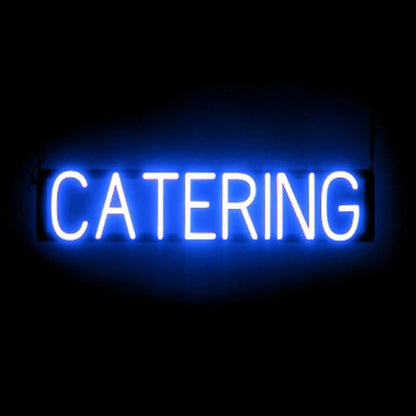 SpellBrite CATERING Sign | Catering-Related Sign with Neon Look, Blue LED Light Source | 29.3" x 6.3"