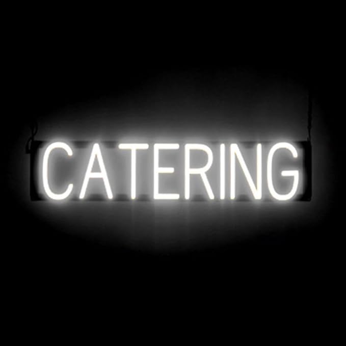 SpellBrite CATERING Sign | Catering-Related Sign with Neon Look, White LED Light Source | 29.3" x 6.3"