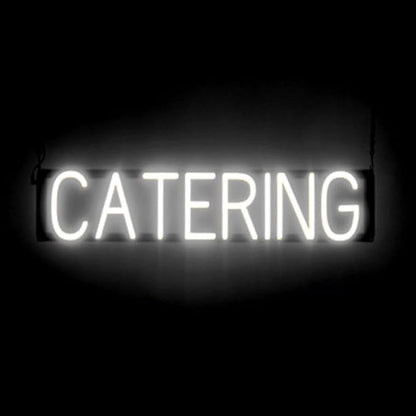 SpellBrite CATERING Sign | Catering-Related Sign with Neon Look, White LED Light Source | 29.3" x 6.3"