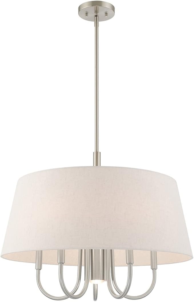 Livex Lighting 50805-91 Belclaire - Six Light Chandelier, Brushed Nickel Finish with Oatmeal Fabric Shade
