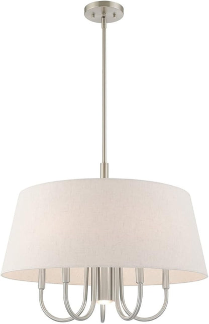 Livex Lighting 50805-91 Belclaire - Six Light Chandelier, Brushed Nickel Finish with Oatmeal Fabric Shade
