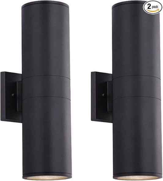 Cerdeco 15" Black Modern Outdoor Wall Light 2 Pack,Cylinder Up Down Aluminum Exterior Wall Sconce for House Porch Garage Patio Doorway Entryway,ETL Listed