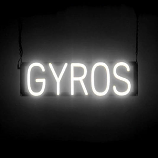 SpellBrite GYROS Sign | Restaurant-Related Sign with Neon Look, White LED Light | 21.3" x 6.3"