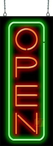 Vertical Deluxe Neon Open Sign - 32" Wide x 13" high - Real, Quality Hand Bent Neon - Bright Red Letters with a Green Outer Border