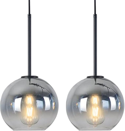 Modern Black Globe Pendant Light Glass Ceiling Pendant Light for Kitchen Silver Pendant Lighting Over Island Dining Room Pendant Light Fixture-Mid Century Light Fixture,2 Pack-7.9 Inch