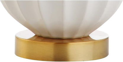 JONATHAN Y JYL1030A 21.5" Modern Ceramic Table Lamp, White and Brass Bedside Lamp for Living Room, Bedroom Nightstand, Contemporary End Table Desk Lamp with White Linen Drum Shade, LED Bulb Included