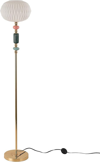 Floor Standing Tall Lamp Milk Glass Floor Lamp with Plug Switch Button for Living Room Bedroom Home Office