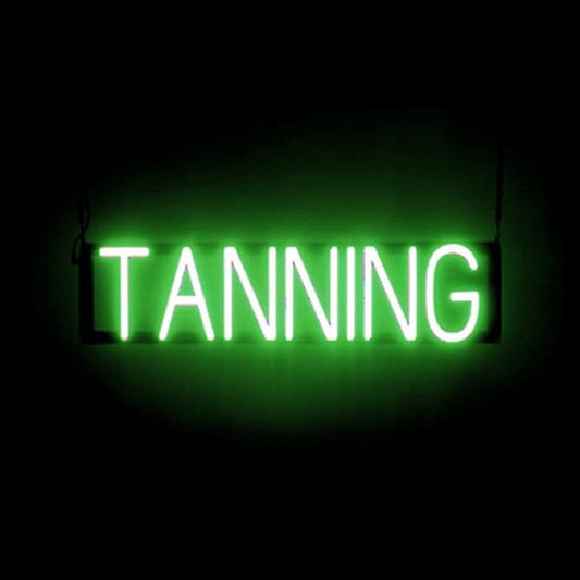 SpellBrite TANNING Sign | Beauty-Related Sign with Neon Look, Green LED Light Source | 26.1" x 6.3"