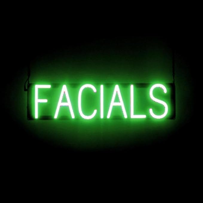 SpellBrite FACIALS Sign | Beauty-Related Sign with Neon Look, Green LED Light Source | 25.3" x 6.3"