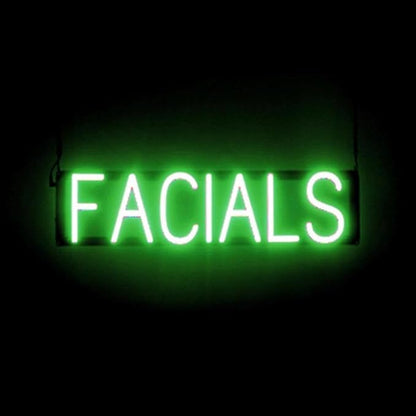SpellBrite FACIALS Sign | Beauty-Related Sign with Neon Look, Green LED Light Source | 25.3" x 6.3"