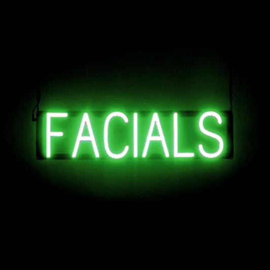 SpellBrite FACIALS Sign | Beauty-Related Sign with Neon Look, Green LED Light Source | 25.3" x 6.3"