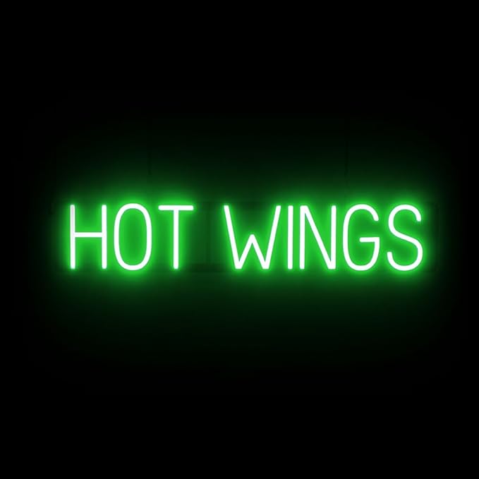 SpellBrite HOT WINGS Sign | Food-Related Sign with Neon Look, Green LED Light Source | 33.6" x 6.3"