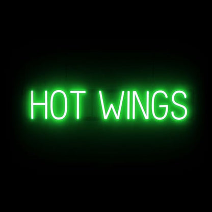 SpellBrite HOT WINGS Sign | Food-Related Sign with Neon Look, Green LED Light Source | 33.6" x 6.3"