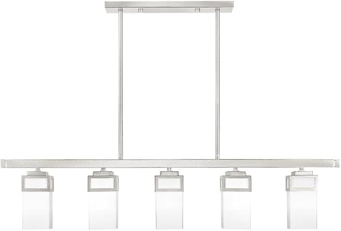 Livex 40194-91 Transitional Five Light Linear Chandelier from Harding Collection in Pwt, Nckl, B/S, Slvr. Finish, 42.00 inches, Brushed Nickel