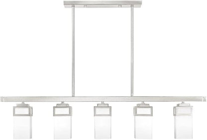 Livex 40194-91 Transitional Five Light Linear Chandelier from Harding Collection in Pwt, Nckl, B/S, Slvr. Finish, 42.00 inches, Brushed Nickel