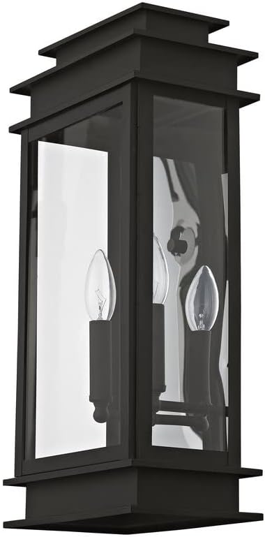 Livex Lighting 2018-04 Princeton Collection 2-Light Outdoor Wall Sconce Lantern with Clear Glass, Black