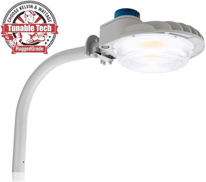 RuggedGrade 60W - Vontair Series - LED Barn Style Light with Arm Mount + Photocell - 9,000 Lumens - Color Selectable 3000K/4000K/5000K - Gray Housing - Outdoor Light - DLC 5.1 Premium